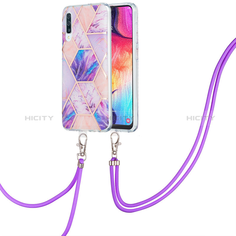 Coque Silicone Motif Fantaisie Souple Couleur Unie Etui Housse avec Laniere Strap Y01B pour Samsung Galaxy A30S Violet Clair Plus