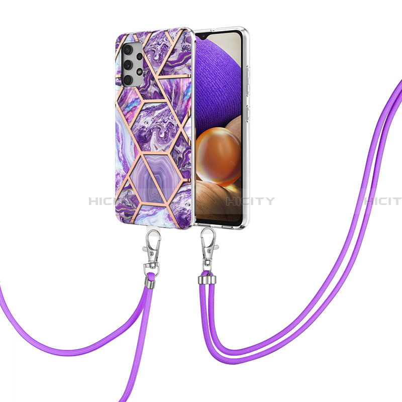 Coque Silicone Motif Fantaisie Souple Couleur Unie Etui Housse avec Laniere Strap Y01B pour Samsung Galaxy A32 5G Violet Plus