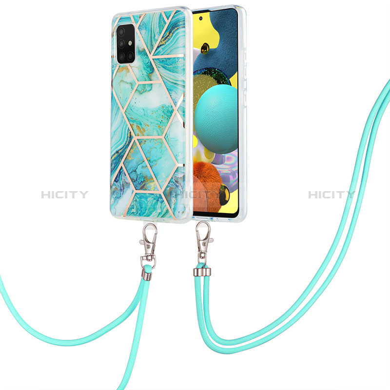 Coque Silicone Motif Fantaisie Souple Couleur Unie Etui Housse avec Laniere Strap Y01B pour Samsung Galaxy A51 4G Plus