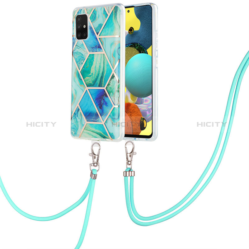 Coque Silicone Motif Fantaisie Souple Couleur Unie Etui Housse avec Laniere Strap Y01B pour Samsung Galaxy A51 4G Vert Plus