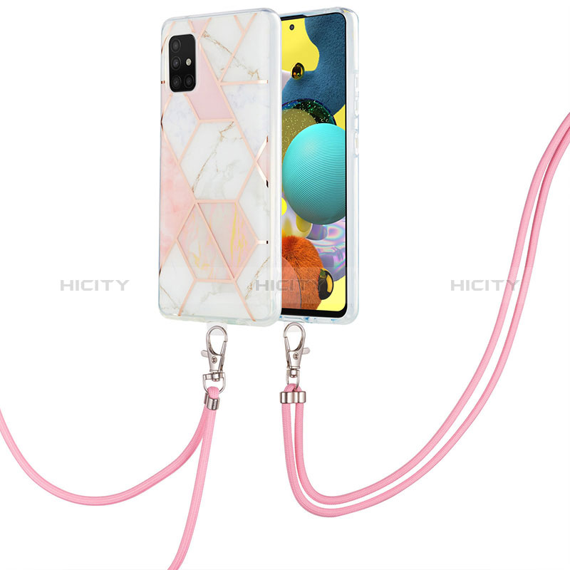 Coque Silicone Motif Fantaisie Souple Couleur Unie Etui Housse avec Laniere Strap Y01B pour Samsung Galaxy A51 5G Plus