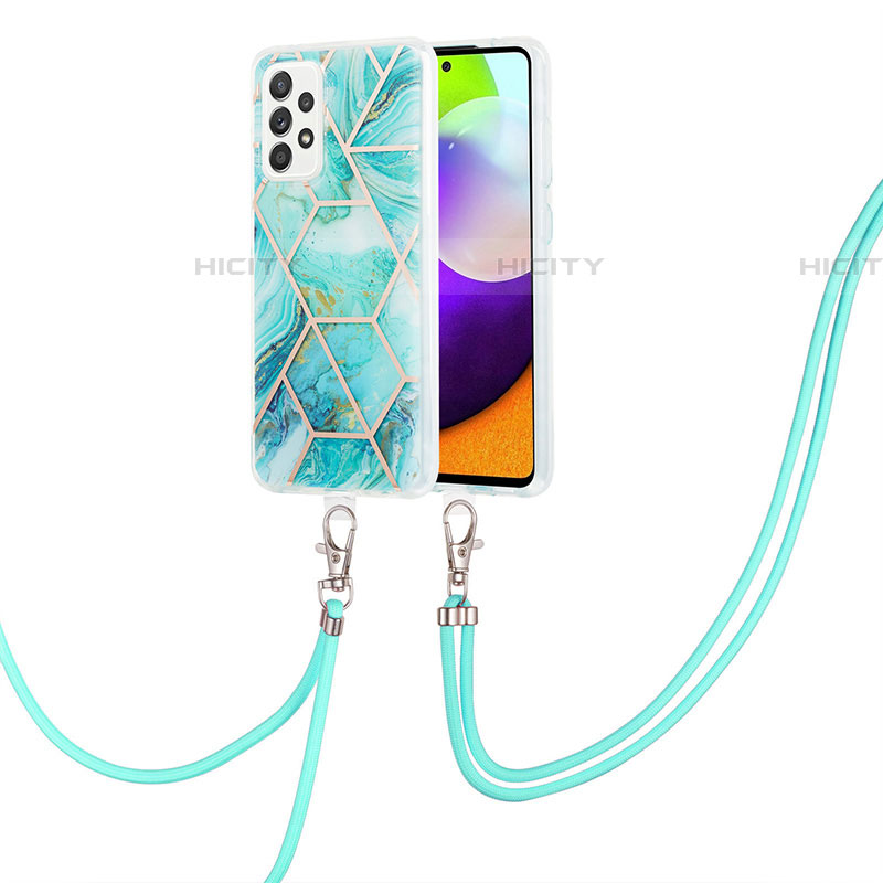 Coque Silicone Motif Fantaisie Souple Couleur Unie Etui Housse avec Laniere Strap Y01B pour Samsung Galaxy A52 4G Pastel Vert Plus