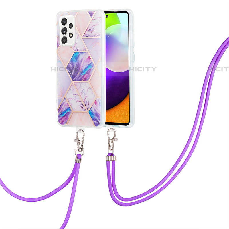 Coque Silicone Motif Fantaisie Souple Couleur Unie Etui Housse avec Laniere Strap Y01B pour Samsung Galaxy A52 5G Plus