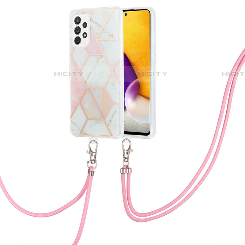 Coque Silicone Motif Fantaisie Souple Couleur Unie Etui Housse avec Laniere Strap Y01B pour Samsung Galaxy A53 5G Rose Plus