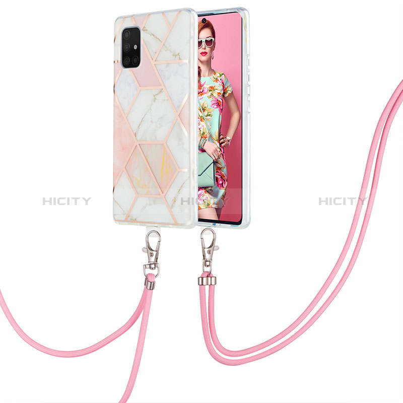 Coque Silicone Motif Fantaisie Souple Couleur Unie Etui Housse avec Laniere Strap Y01B pour Samsung Galaxy A71 4G A715 Plus