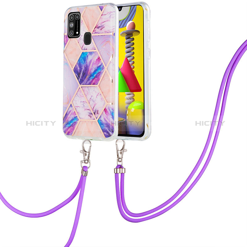 Coque Silicone Motif Fantaisie Souple Couleur Unie Etui Housse avec Laniere Strap Y01B pour Samsung Galaxy M21s Plus