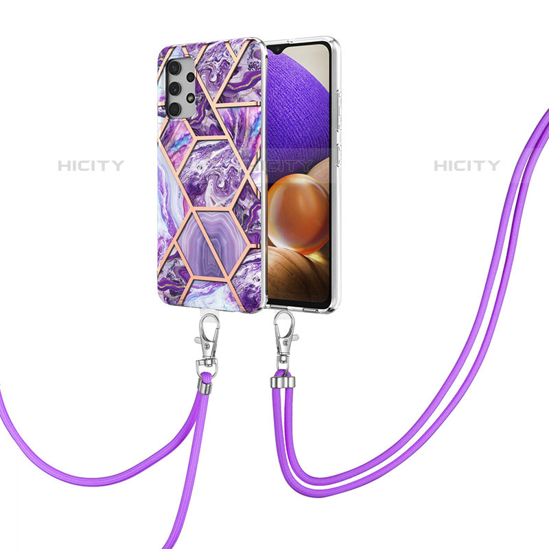 Coque Silicone Motif Fantaisie Souple Couleur Unie Etui Housse avec Laniere Strap Y01B pour Samsung Galaxy M32 5G Violet Plus