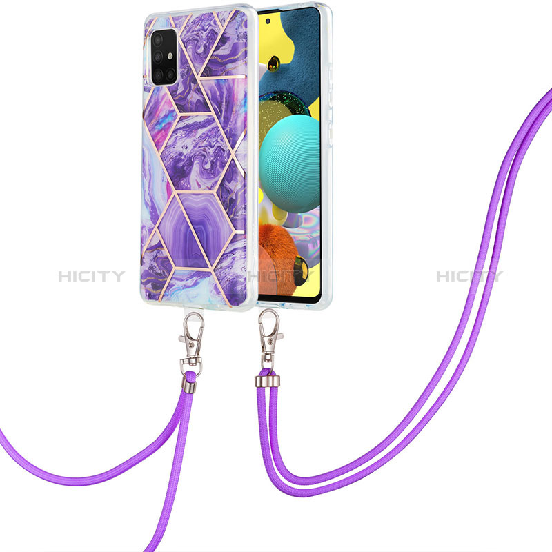 Coque Silicone Motif Fantaisie Souple Couleur Unie Etui Housse avec Laniere Strap Y01B pour Samsung Galaxy M40S Violet Plus