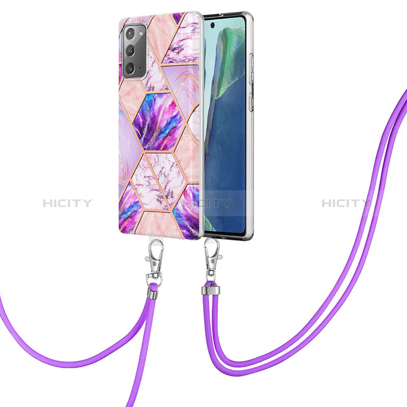 Coque Silicone Motif Fantaisie Souple Couleur Unie Etui Housse avec Laniere Strap Y01B pour Samsung Galaxy Note 20 5G Plus