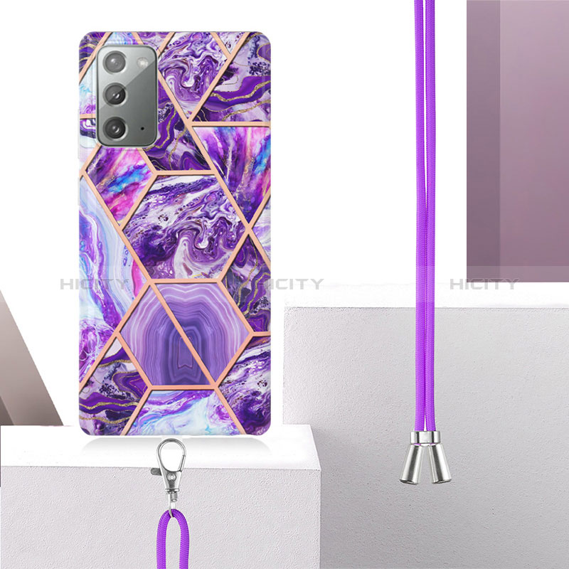 Coque Silicone Motif Fantaisie Souple Couleur Unie Etui Housse avec Laniere Strap Y01B pour Samsung Galaxy Note 20 5G Plus