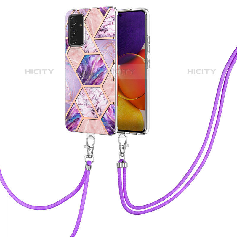 Coque Silicone Motif Fantaisie Souple Couleur Unie Etui Housse avec Laniere Strap Y01B pour Samsung Galaxy Quantum2 5G Violet Clair Plus