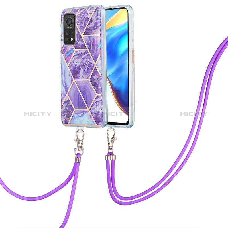 Coque Silicone Motif Fantaisie Souple Couleur Unie Etui Housse avec Laniere Strap Y01B pour Xiaomi Mi 10T Pro 5G Violet Plus