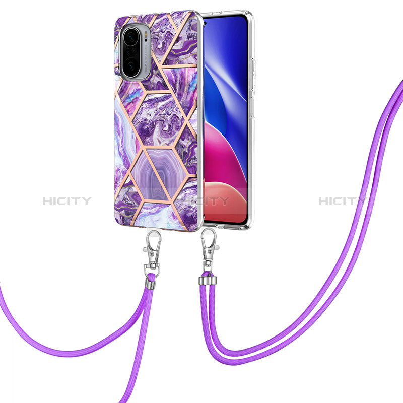 Coque Silicone Motif Fantaisie Souple Couleur Unie Etui Housse avec Laniere Strap Y01B pour Xiaomi Mi 11X 5G Violet Plus