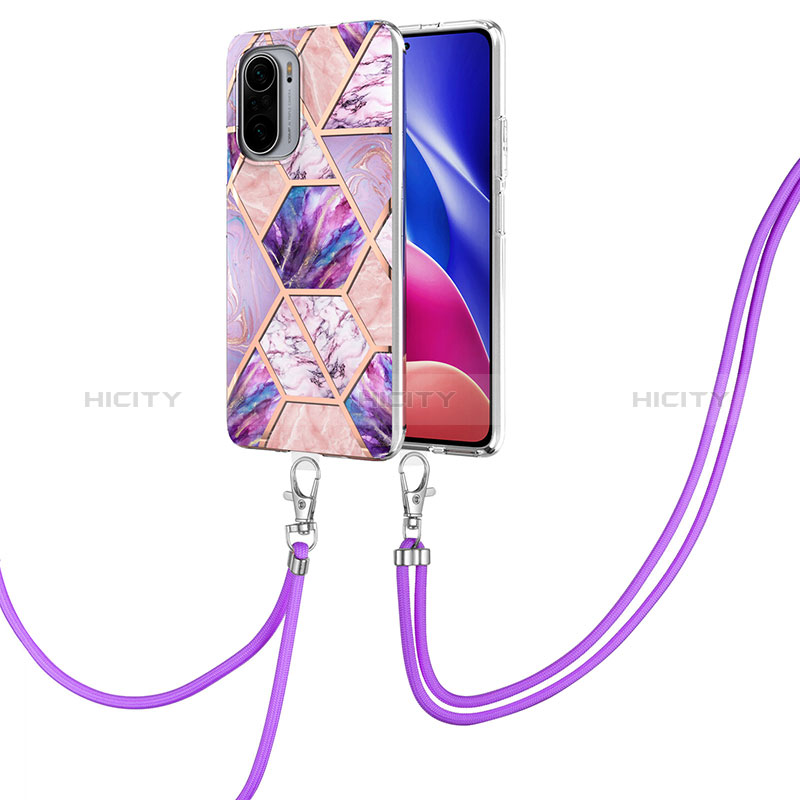 Coque Silicone Motif Fantaisie Souple Couleur Unie Etui Housse avec Laniere Strap Y01B pour Xiaomi Mi 11X Pro 5G Violet Clair Plus