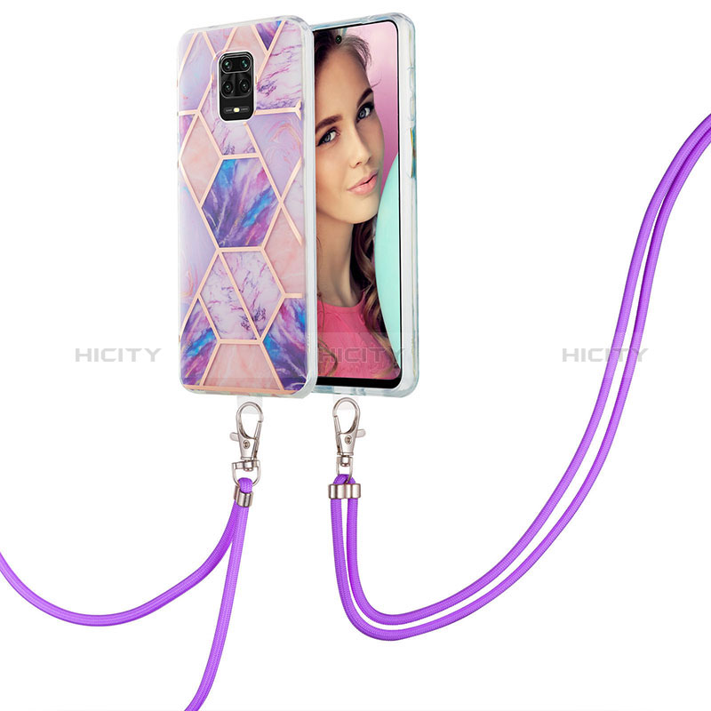 Coque Silicone Motif Fantaisie Souple Couleur Unie Etui Housse avec Laniere Strap Y01B pour Xiaomi Poco M2 Pro Violet Clair Plus