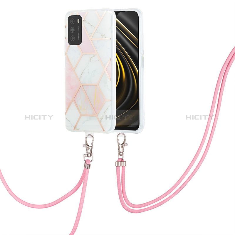 Coque Silicone Motif Fantaisie Souple Couleur Unie Etui Housse avec Laniere Strap Y01B pour Xiaomi Poco M3 Plus