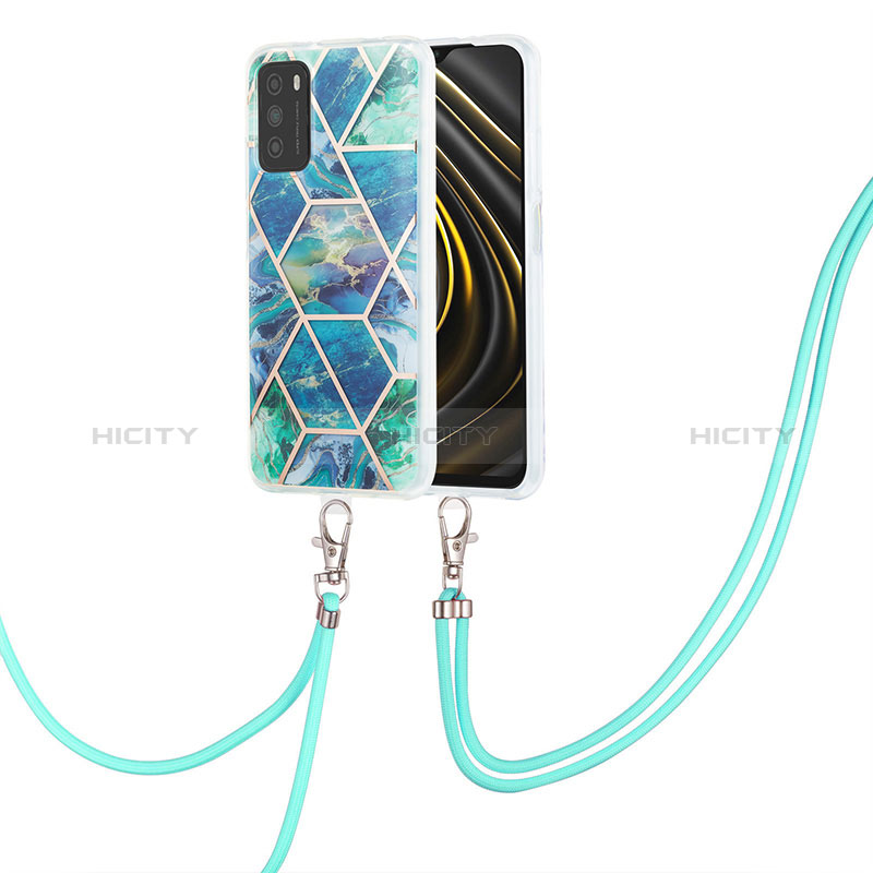 Coque Silicone Motif Fantaisie Souple Couleur Unie Etui Housse avec Laniere Strap Y01B pour Xiaomi Poco M3 Vert Nuit Plus