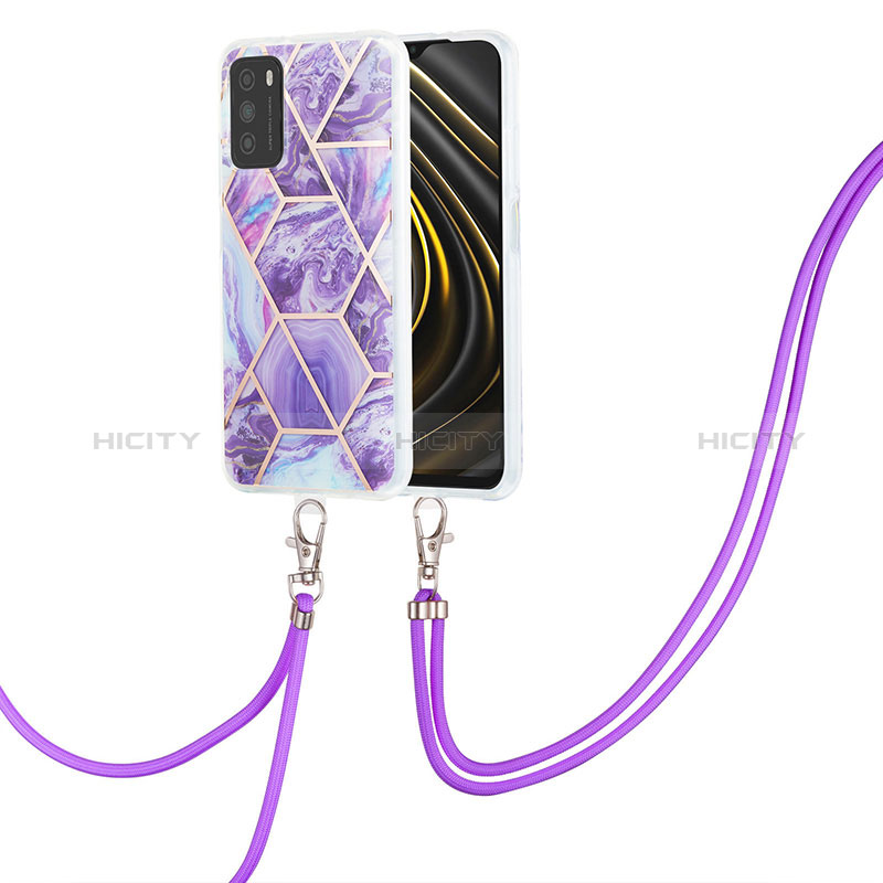 Coque Silicone Motif Fantaisie Souple Couleur Unie Etui Housse avec Laniere Strap Y01B pour Xiaomi Poco M3 Violet Plus