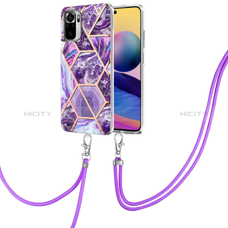 Coque Silicone Motif Fantaisie Souple Couleur Unie Etui Housse avec Laniere Strap Y01B pour Xiaomi Poco M5S Violet Plus