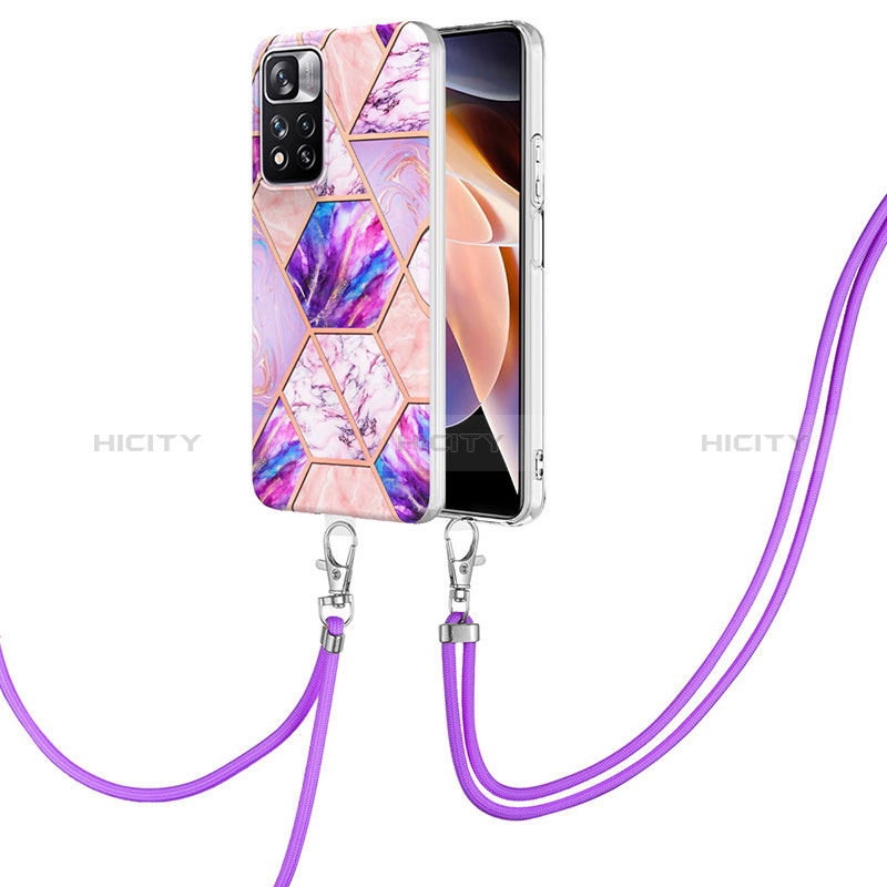 Coque Silicone Motif Fantaisie Souple Couleur Unie Etui Housse avec Laniere Strap Y01B pour Xiaomi Poco X4 NFC Violet Clair Plus