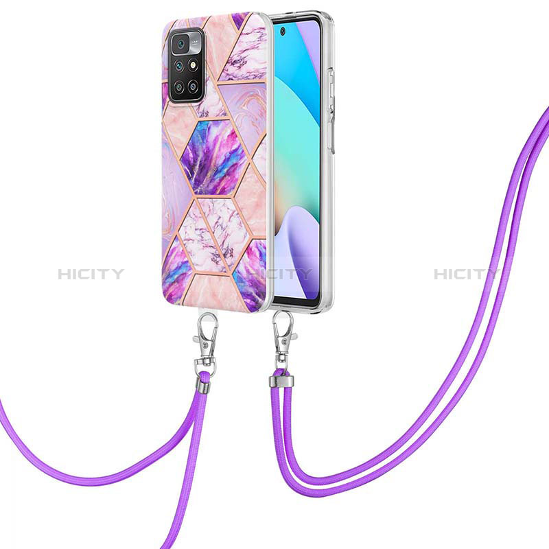 Coque Silicone Motif Fantaisie Souple Couleur Unie Etui Housse avec Laniere Strap Y01B pour Xiaomi Redmi 10 (2022) Violet Clair Plus