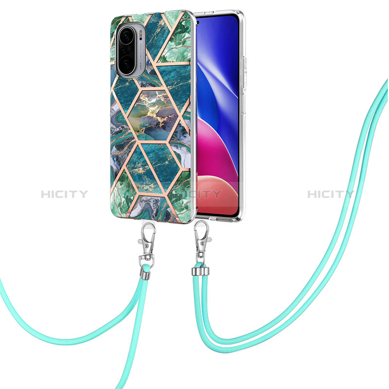 Coque Silicone Motif Fantaisie Souple Couleur Unie Etui Housse avec Laniere Strap Y01B pour Xiaomi Redmi K40 Pro+ Plus 5G Vert Nuit Plus