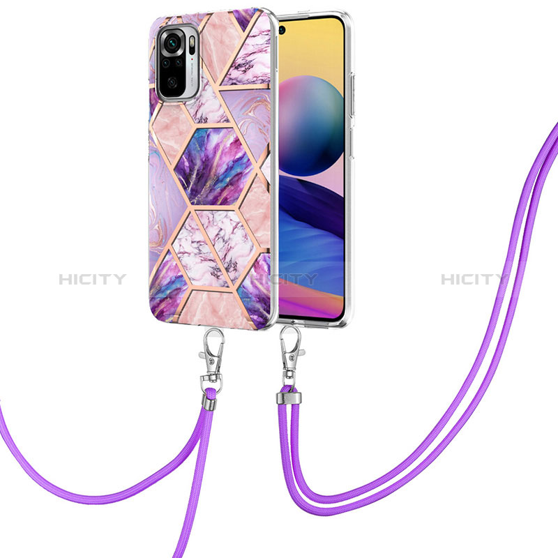 Coque Silicone Motif Fantaisie Souple Couleur Unie Etui Housse avec Laniere Strap Y01B pour Xiaomi Redmi Note 10S 4G Violet Clair Plus