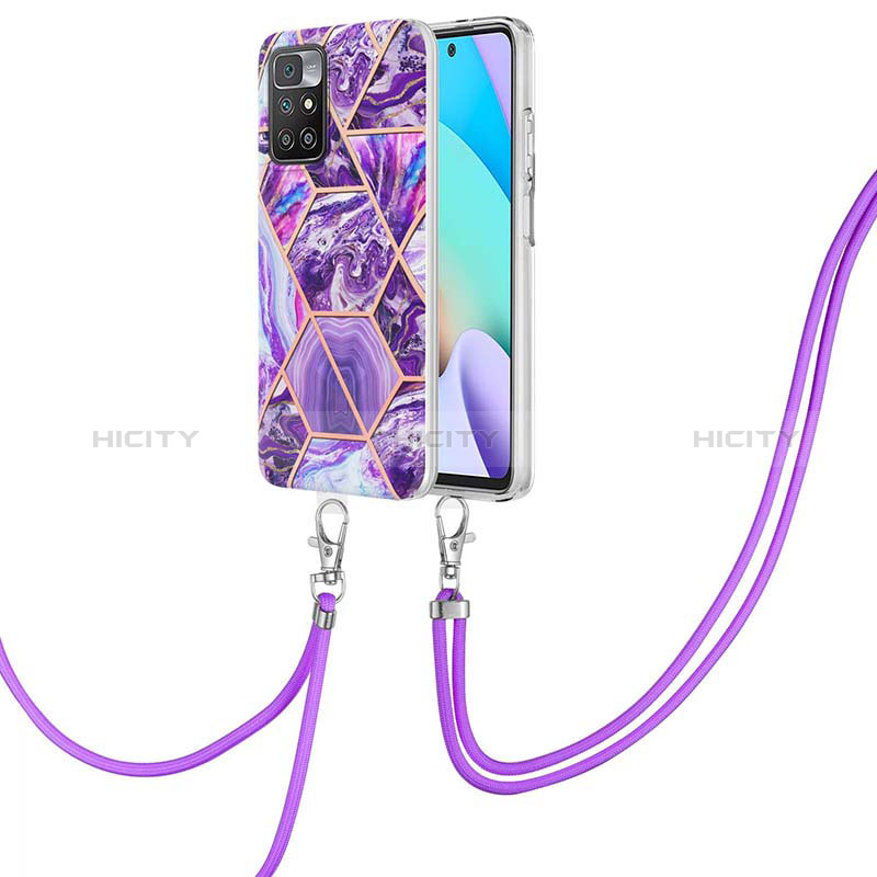 Coque Silicone Motif Fantaisie Souple Couleur Unie Etui Housse avec Laniere Strap Y01B pour Xiaomi Redmi Note 11 4G (2021) Violet Plus