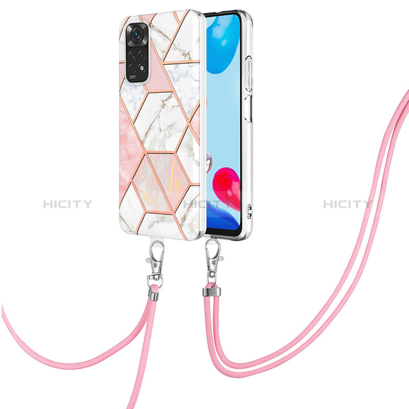 Coque Silicone Motif Fantaisie Souple Couleur Unie Etui Housse avec Laniere Strap Y01B pour Xiaomi Redmi Note 11 4G (2022) Rose Plus