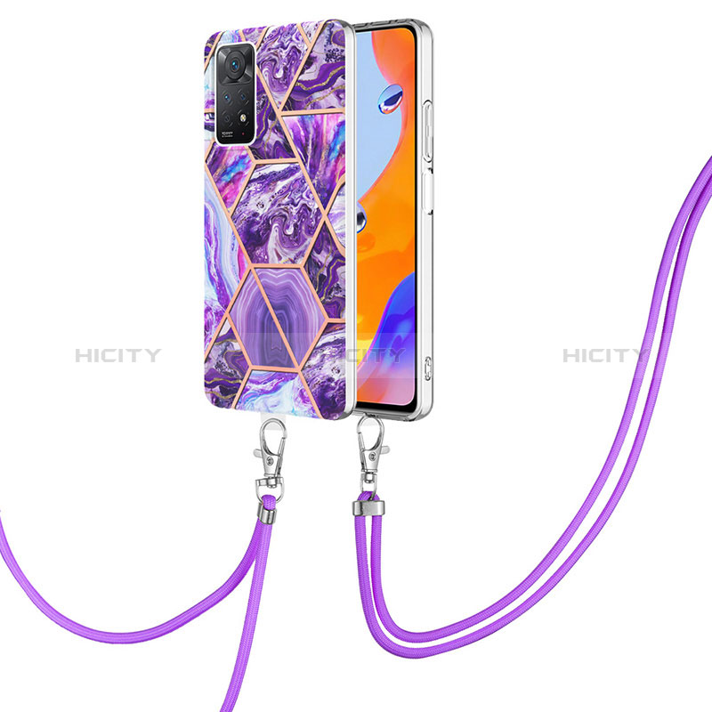 Coque Silicone Motif Fantaisie Souple Couleur Unie Etui Housse avec Laniere Strap Y01B pour Xiaomi Redmi Note 11 Pro 5G Violet Plus