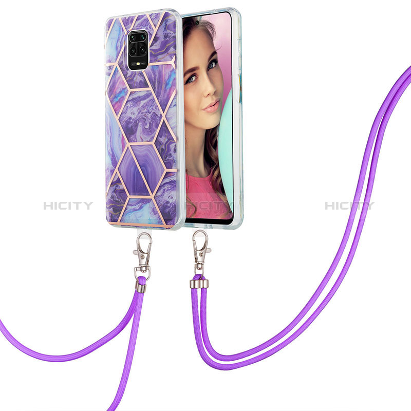 Coque Silicone Motif Fantaisie Souple Couleur Unie Etui Housse avec Laniere Strap Y01B pour Xiaomi Redmi Note 9 Pro Max Violet Plus