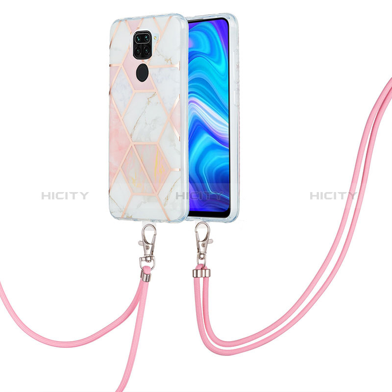 Coque Silicone Motif Fantaisie Souple Couleur Unie Etui Housse avec Laniere Strap Y01B pour Xiaomi Redmi Note 9 Rose Plus