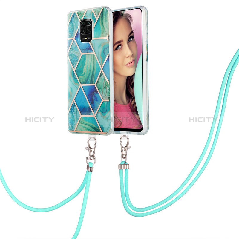 Coque Silicone Motif Fantaisie Souple Couleur Unie Etui Housse avec Laniere Strap Y01B pour Xiaomi Redmi Note 9S Vert Plus