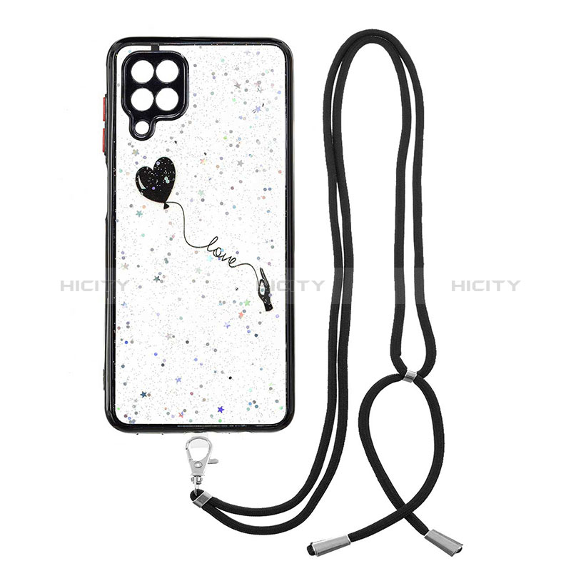 Coque Silicone Motif Fantaisie Souple Couleur Unie Etui Housse avec Laniere Strap Y01X pour Samsung Galaxy A12 5G Noir Plus