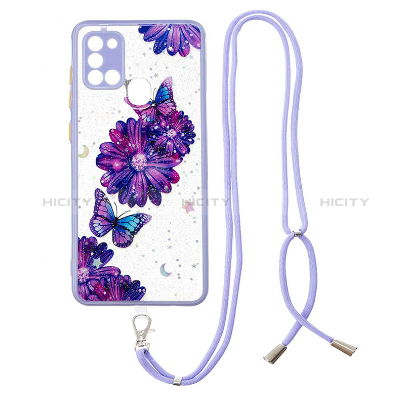 Coque Silicone Motif Fantaisie Souple Couleur Unie Etui Housse avec Laniere Strap Y01X pour Samsung Galaxy A21s Plus