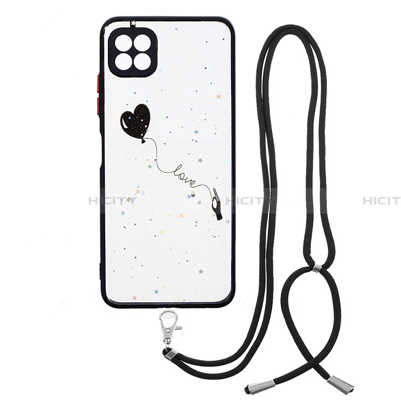 Coque Silicone Motif Fantaisie Souple Couleur Unie Etui Housse avec Laniere Strap Y01X pour Samsung Galaxy A22 5G Noir Plus