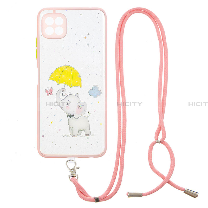 Coque Silicone Motif Fantaisie Souple Couleur Unie Etui Housse avec Laniere Strap Y01X pour Samsung Galaxy A22 5G Plus