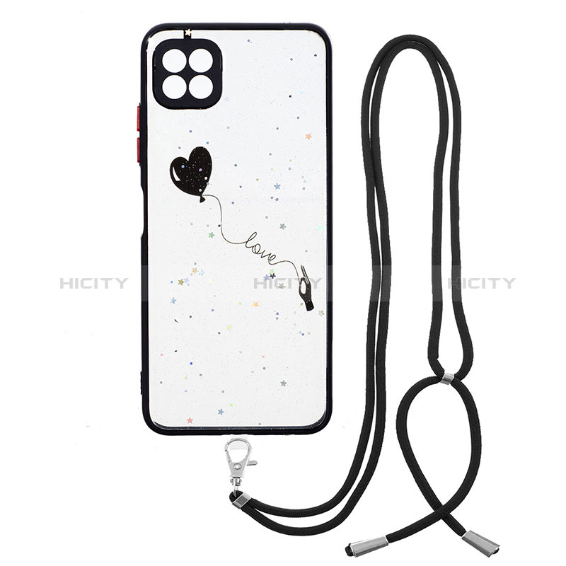 Coque Silicone Motif Fantaisie Souple Couleur Unie Etui Housse avec Laniere Strap Y01X pour Samsung Galaxy A22s 5G Noir Plus