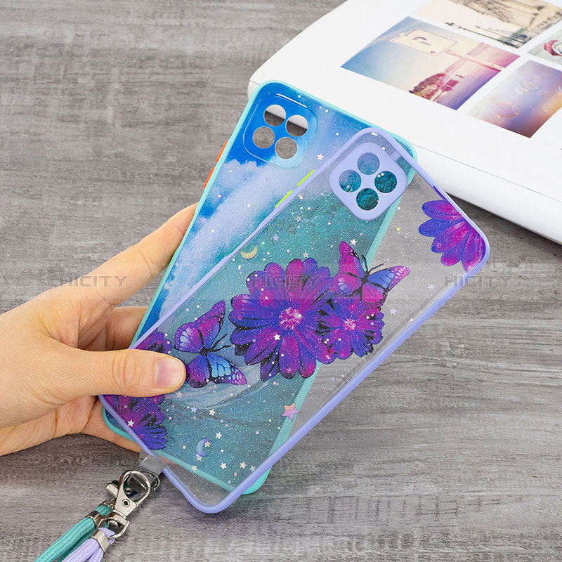 Coque Silicone Motif Fantaisie Souple Couleur Unie Etui Housse avec Laniere Strap Y01X pour Samsung Galaxy A22s 5G Plus