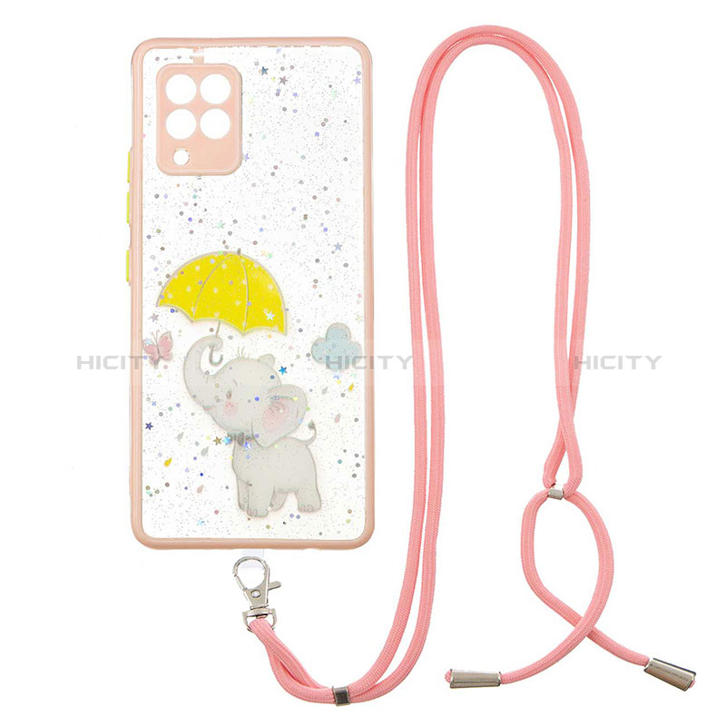 Coque Silicone Motif Fantaisie Souple Couleur Unie Etui Housse avec Laniere Strap Y01X pour Samsung Galaxy A42 5G Jaune Plus