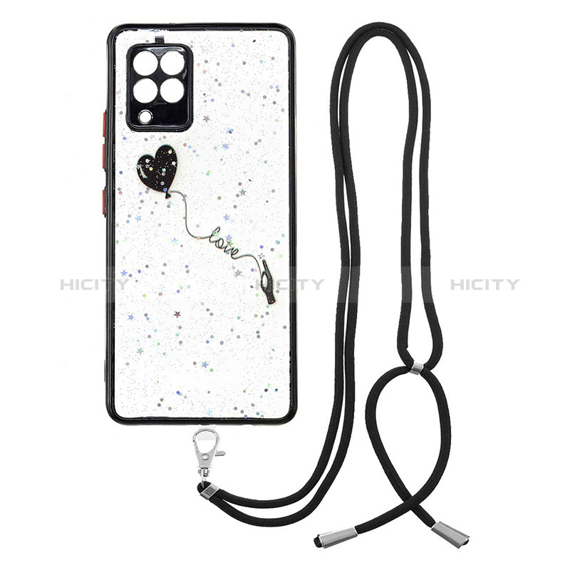 Coque Silicone Motif Fantaisie Souple Couleur Unie Etui Housse avec Laniere Strap Y01X pour Samsung Galaxy A42 5G Noir Plus