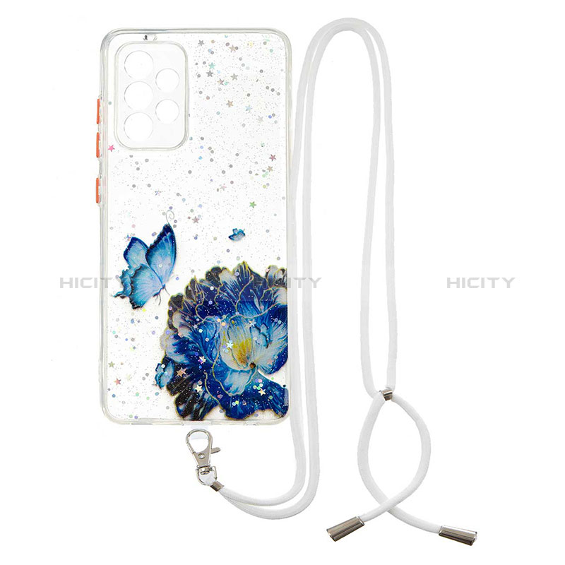 Coque Silicone Motif Fantaisie Souple Couleur Unie Etui Housse avec Laniere Strap Y01X pour Samsung Galaxy A52s 5G Bleu Plus