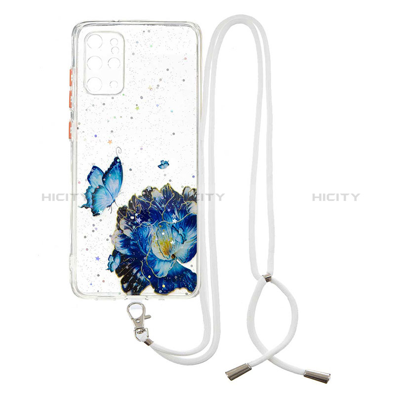 Coque Silicone Motif Fantaisie Souple Couleur Unie Etui Housse avec Laniere Strap Y01X pour Samsung Galaxy S20 Plus Bleu Plus