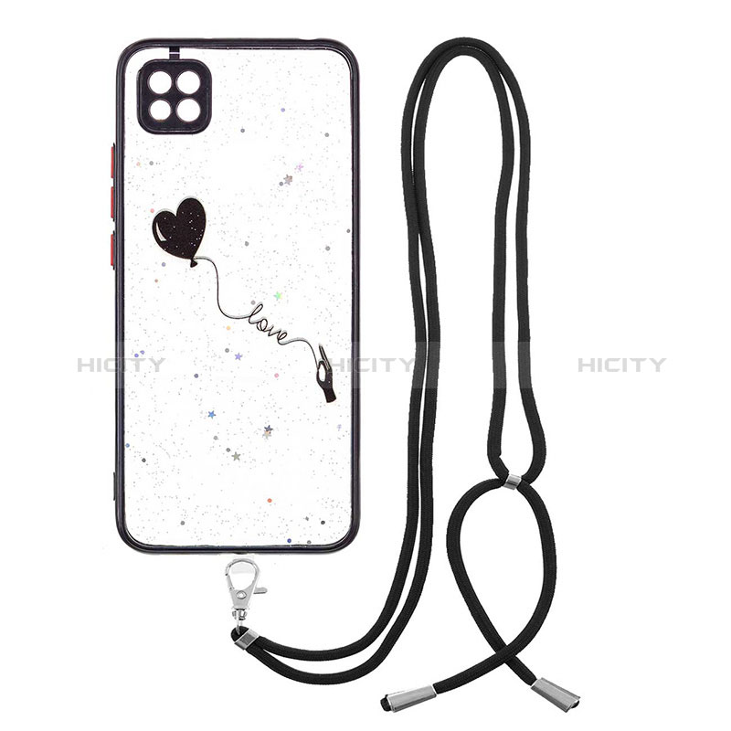 Coque Silicone Motif Fantaisie Souple Couleur Unie Etui Housse avec Laniere Strap Y01X pour Xiaomi POCO C3 Noir Plus