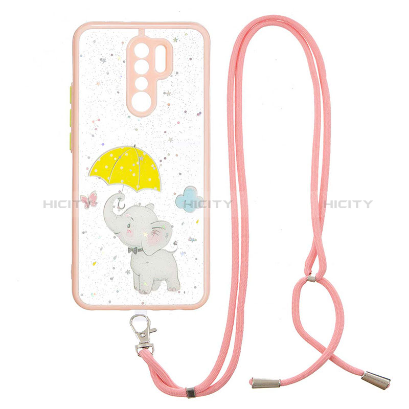 Coque Silicone Motif Fantaisie Souple Couleur Unie Etui Housse avec Laniere Strap Y01X pour Xiaomi Poco M2 Jaune Plus