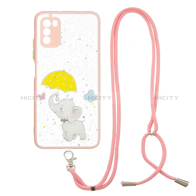 Coque Silicone Motif Fantaisie Souple Couleur Unie Etui Housse avec Laniere Strap Y01X pour Xiaomi Poco M3 Jaune Plus