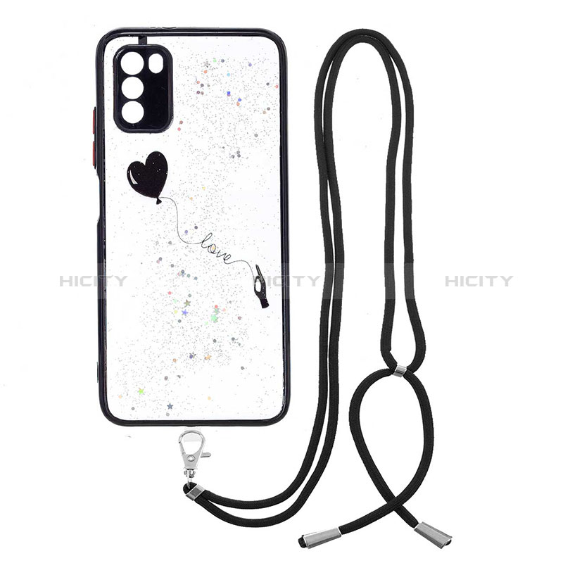 Coque Silicone Motif Fantaisie Souple Couleur Unie Etui Housse avec Laniere Strap Y01X pour Xiaomi Poco M3 Noir Plus