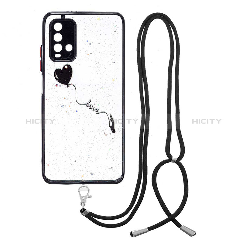 Coque Silicone Motif Fantaisie Souple Couleur Unie Etui Housse avec Laniere Strap Y01X pour Xiaomi Redmi 9 Power Noir Plus