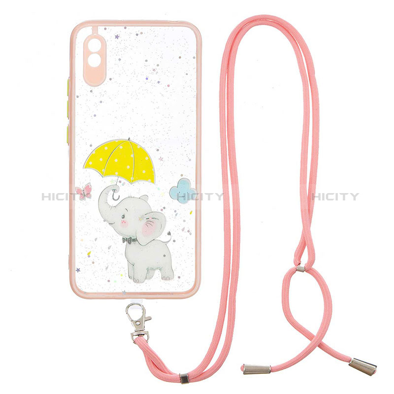 Coque Silicone Motif Fantaisie Souple Couleur Unie Etui Housse avec Laniere Strap Y01X pour Xiaomi Redmi 9A Jaune Plus