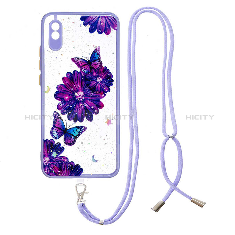 Coque Silicone Motif Fantaisie Souple Couleur Unie Etui Housse avec Laniere Strap Y01X pour Xiaomi Redmi 9i Violet Plus